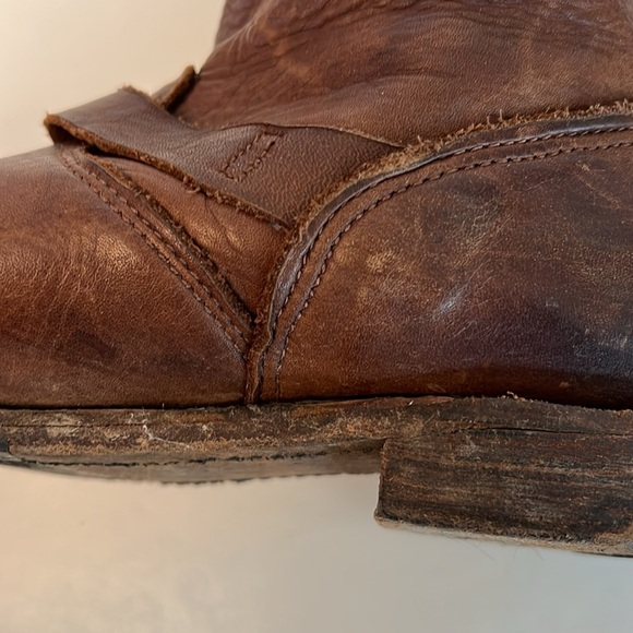 VINTAGE SHOE COMPANY WOMENS VTG SHORT LEATHER BIKER RIDING BOOTS BROWN 7.5 - Picture 13 of 17